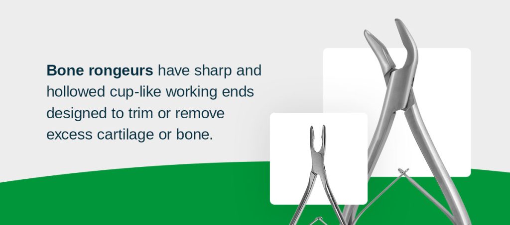 Bone rongeurs are designed to rim or remove excess cartilage or bone